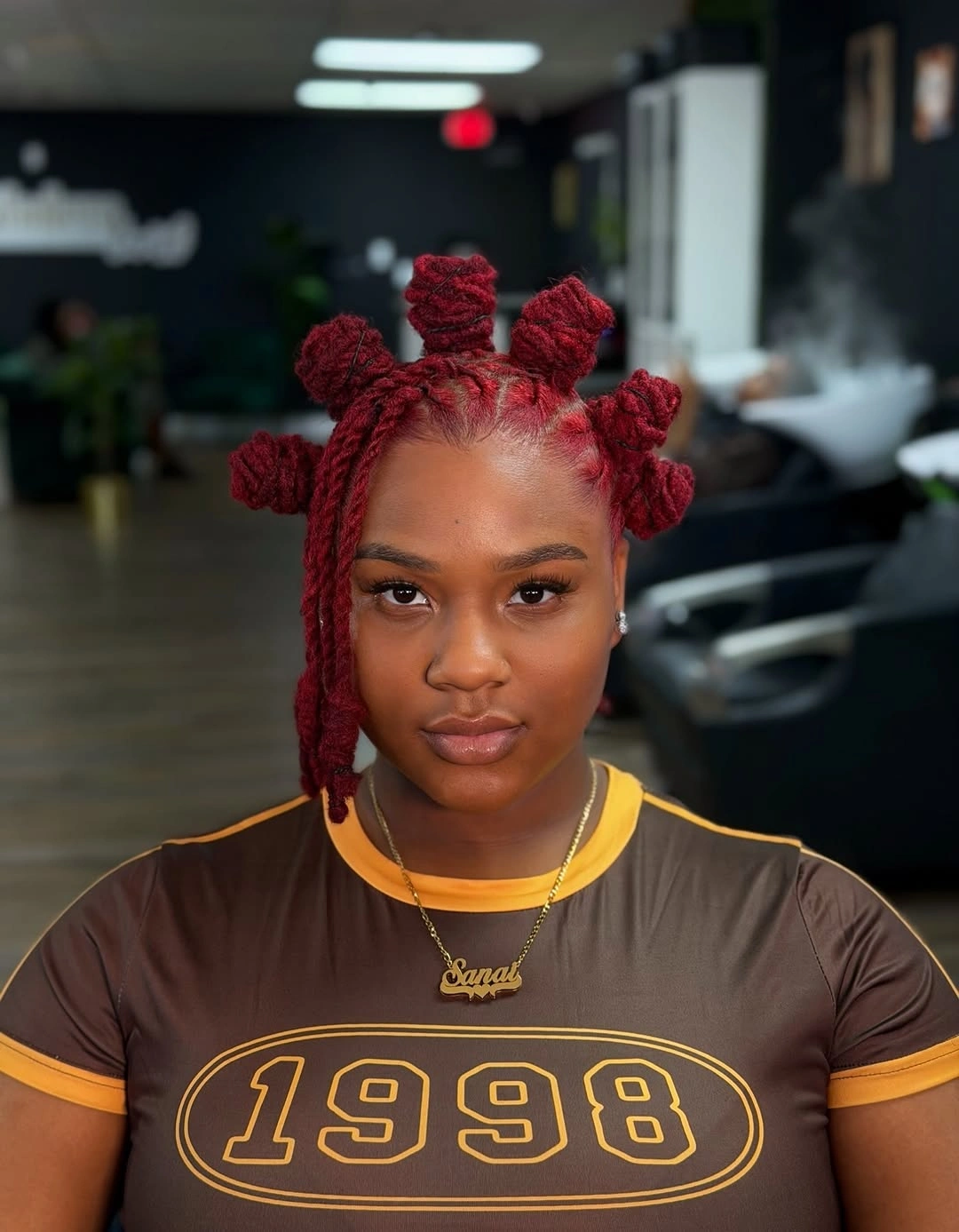 locs hairstyles for black women Creative Burgundy Bantu Knot Loc Style