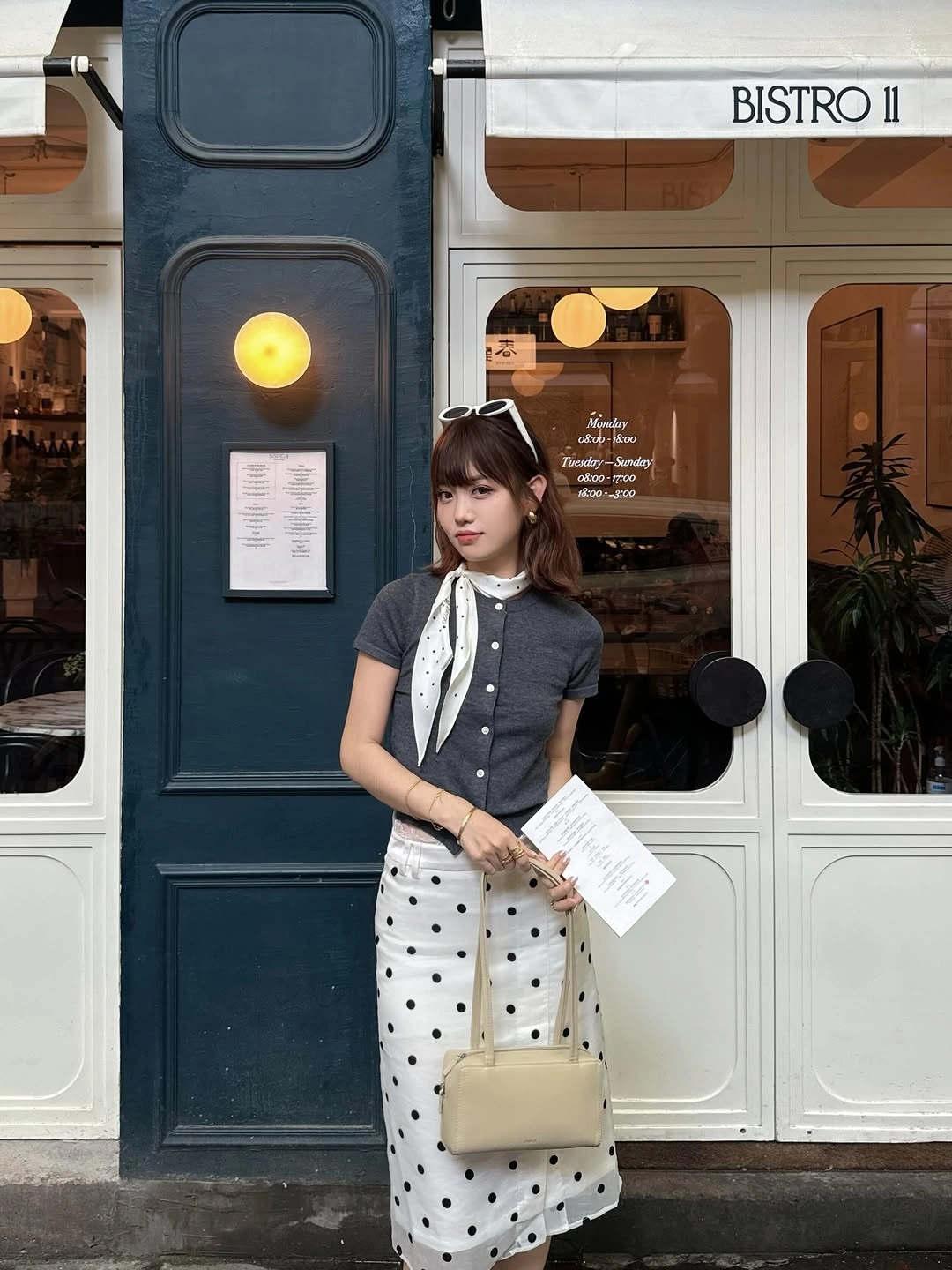 midi skirt fall outfit 2026 Playful Polka Dots with Parisian Charm