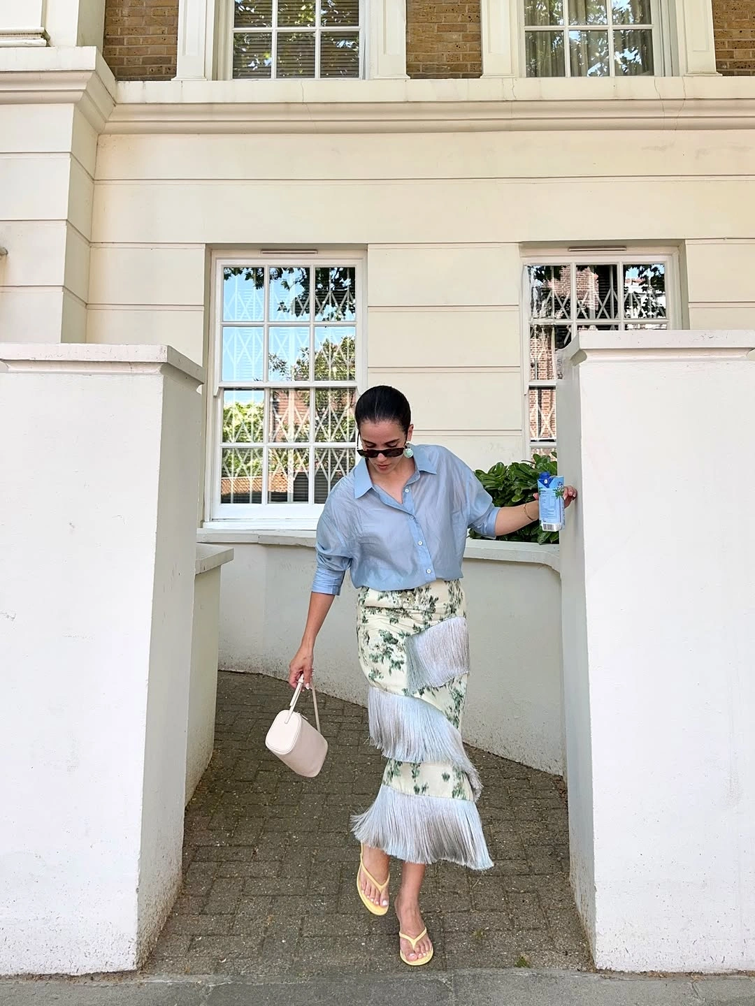 midi skirt fall outfit 2026 Light Blue Layers with Floral Movement