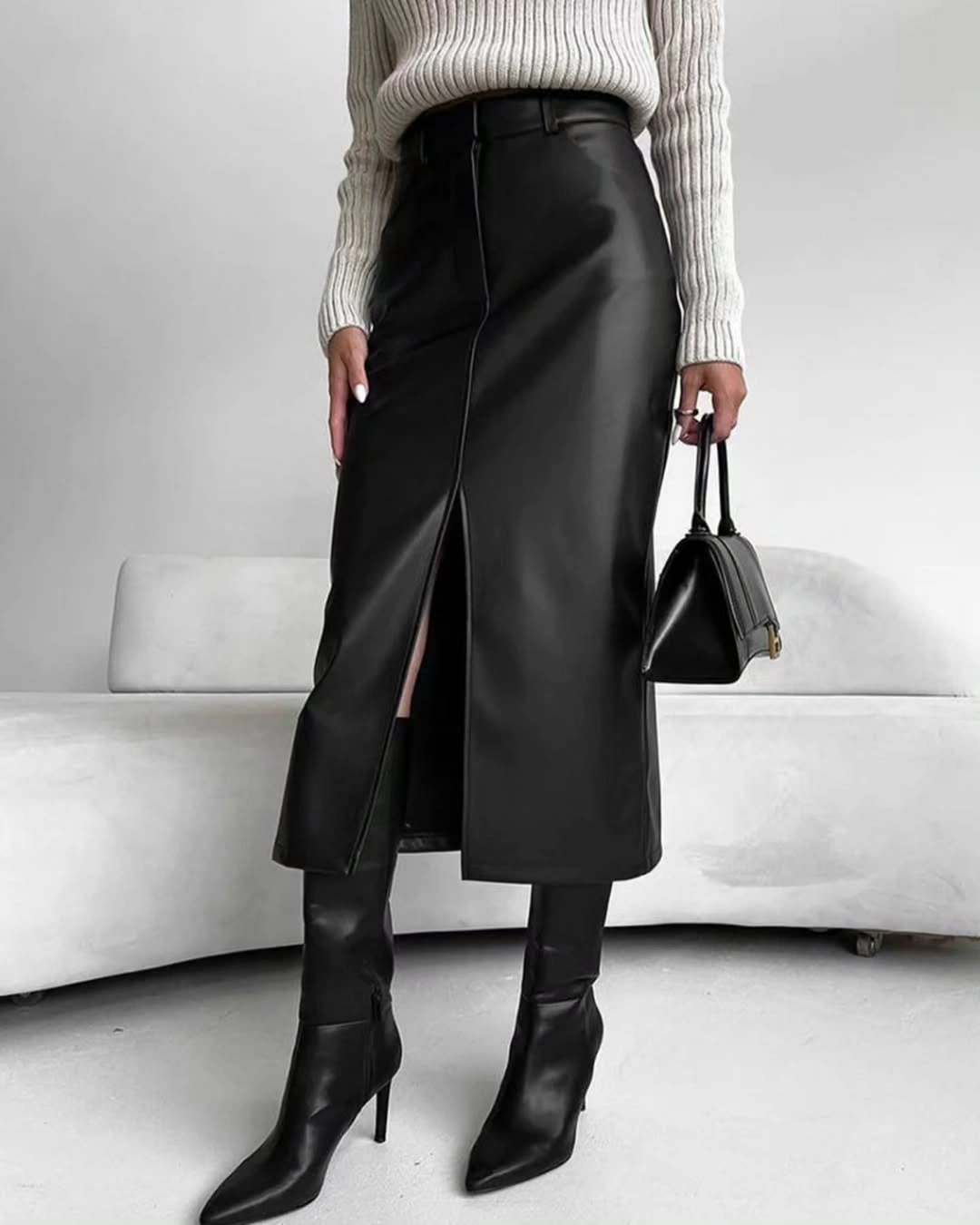 midi skirt fall outfit 2026 Black Leather That Instantly Elevates Fall Dressing