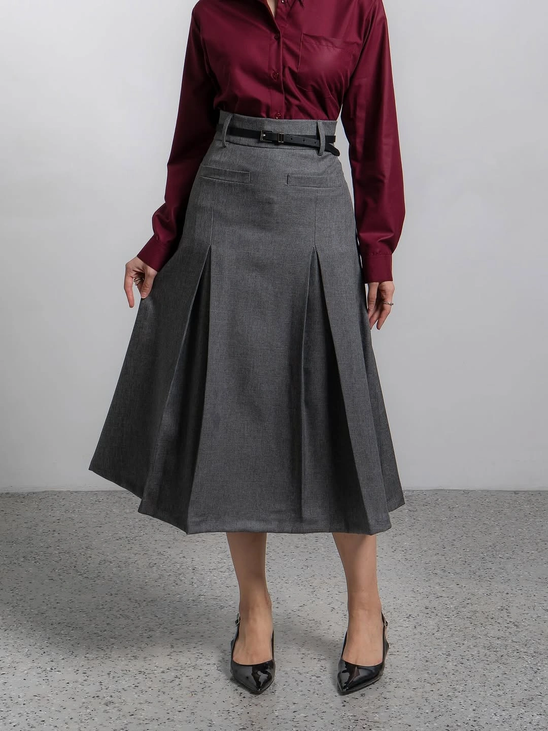 midi skirt fall outfit 2026 Classic Tailoring with a Modern A-Line Silhouette