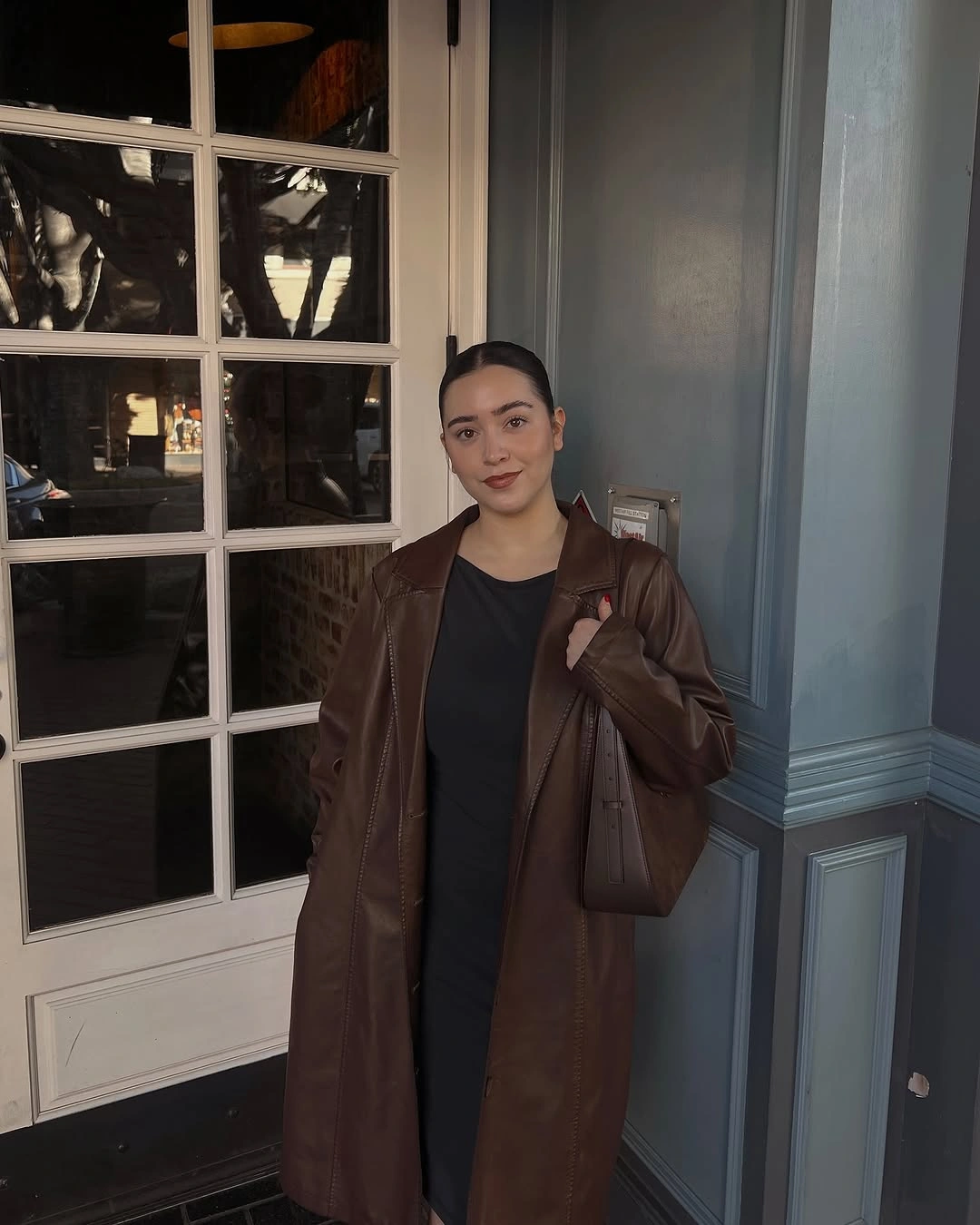 modest fall outfits 2026 Chocolate Leather Coat for Minimalist Fall Dressing
