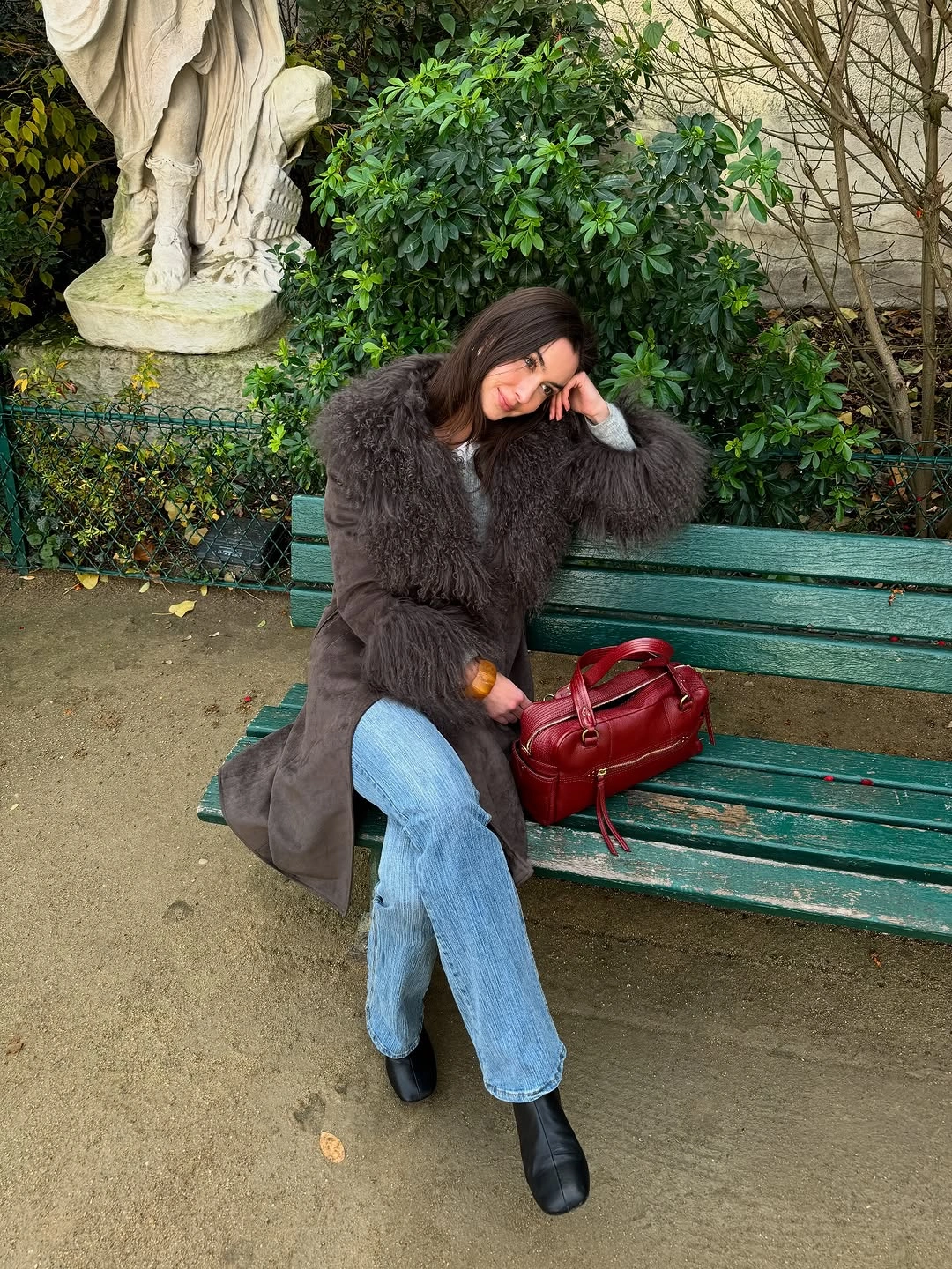 September fashion trends 2026 Fuzzy Dark Jacket With Light Blue Denim