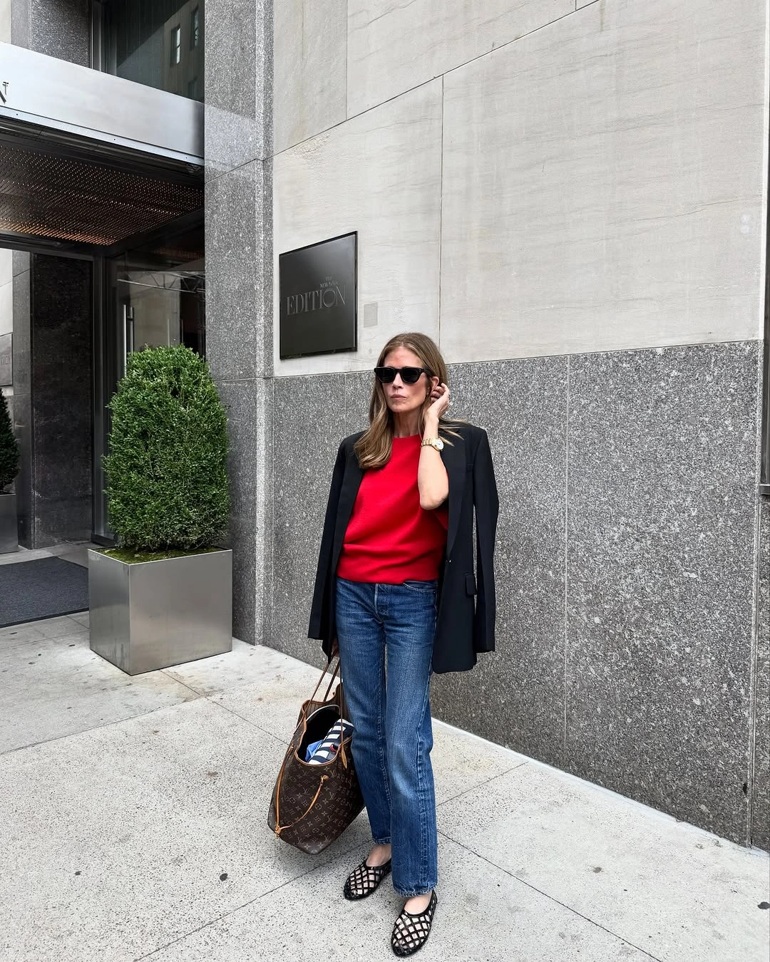 September fashion trends 2026 Red Top Under A Dark Blazer