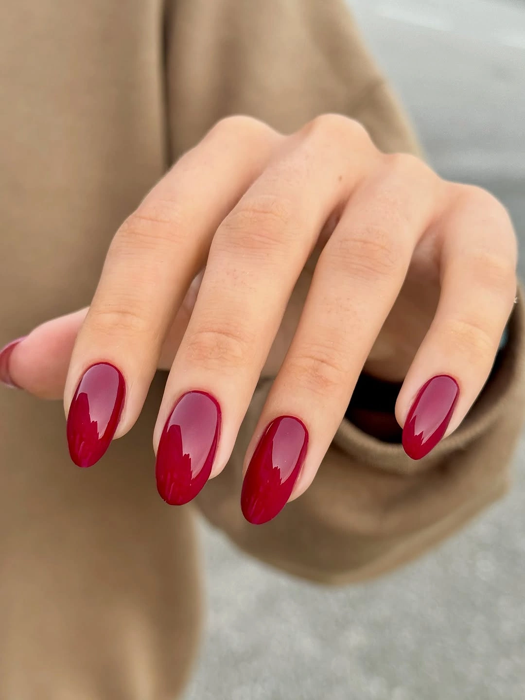 September nail art ideas 2026 Classic Red Almond Nails With High Gloss