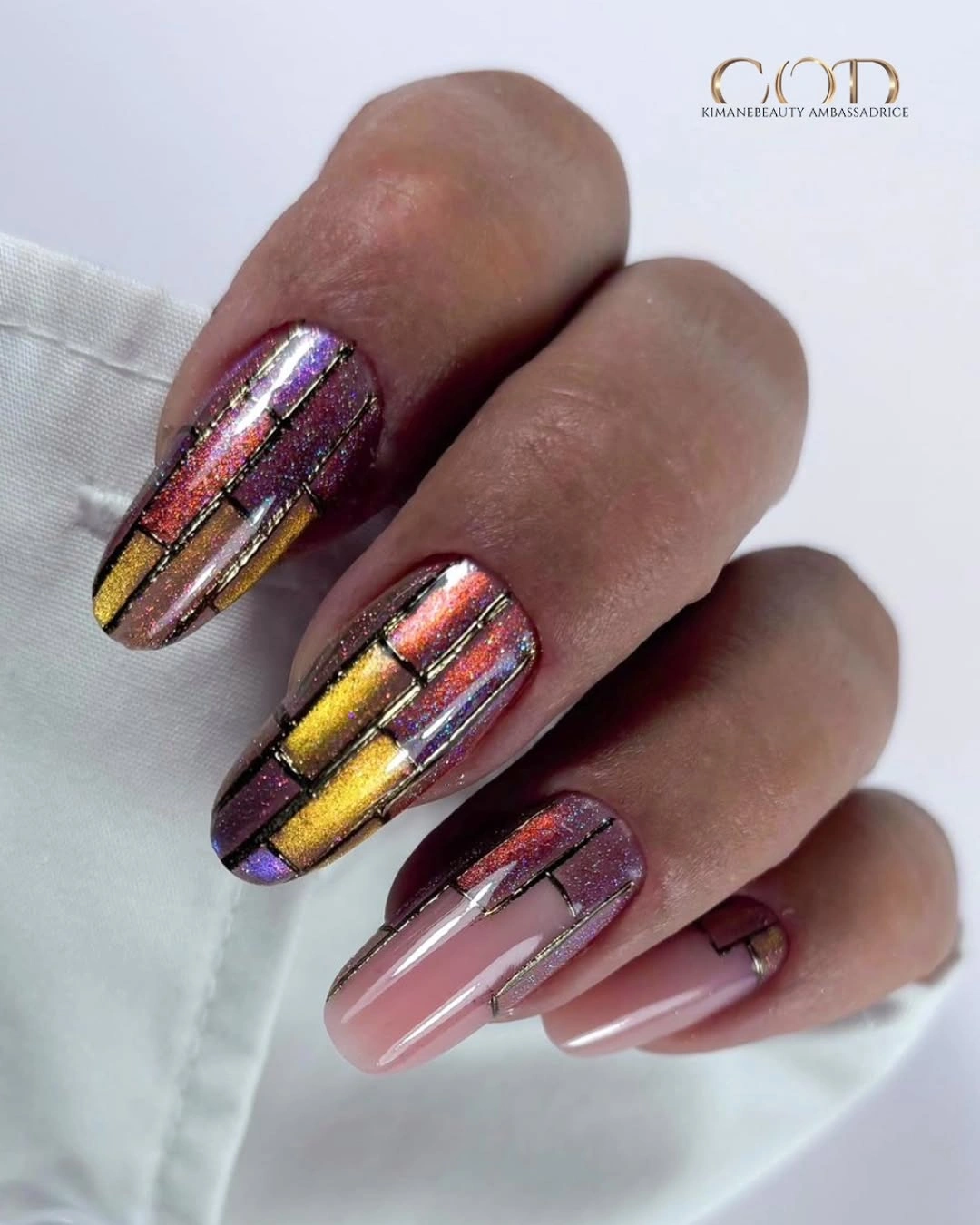 September nail designs 2026 Iridescent Foil Nails With Pink Contrast