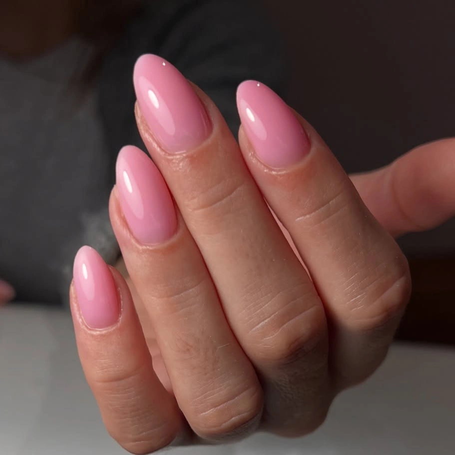 September nail designs 2026 Bubblegum Pink Almond Nails With Soft Shine