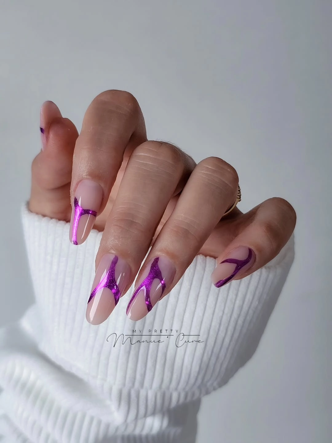 September nail designs 2026 Purple Flame Tips on Sheer Almond Nails