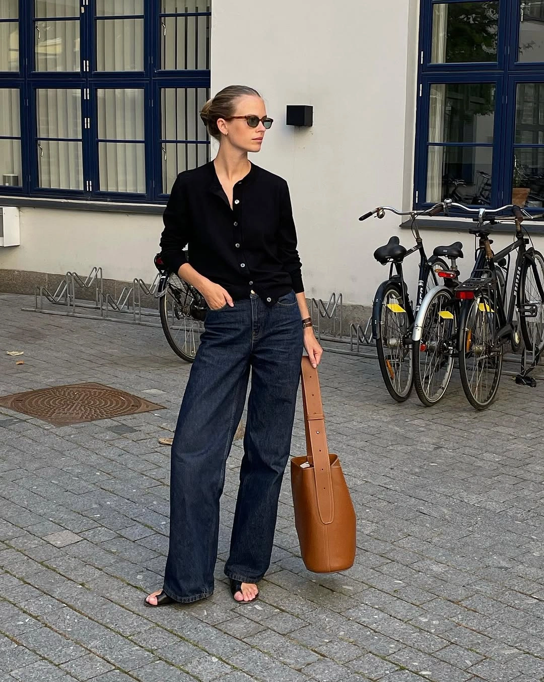 September outfits ideas 2026 Black Button Shirt With Straight Dark Denim