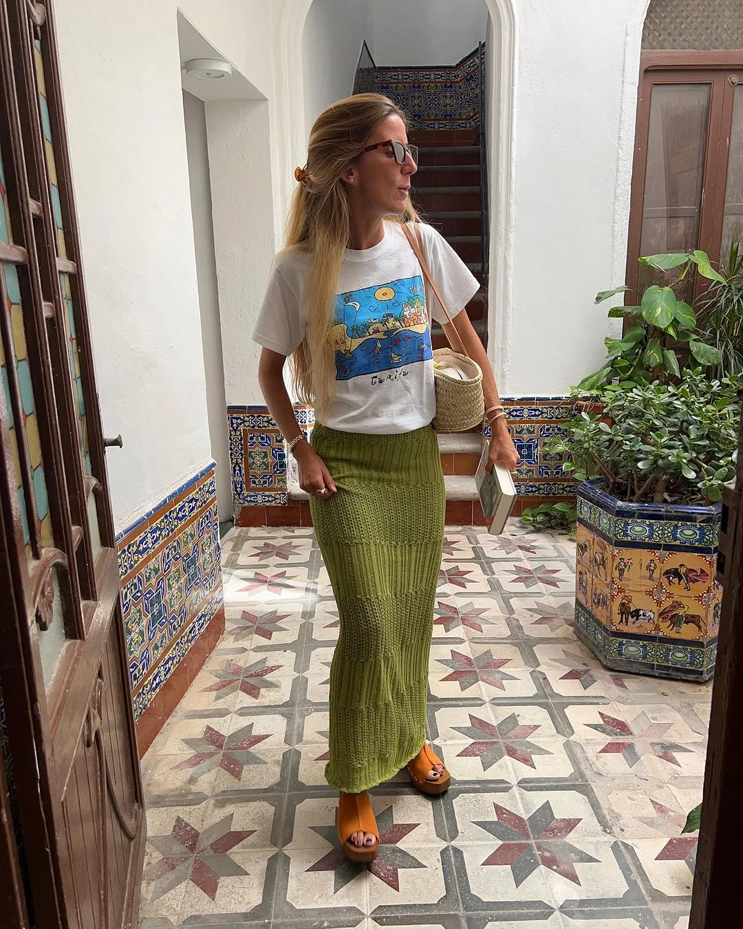 September outfits ideas 2026 Graphic Tee With A Ribbed Green Maxi Skirt
