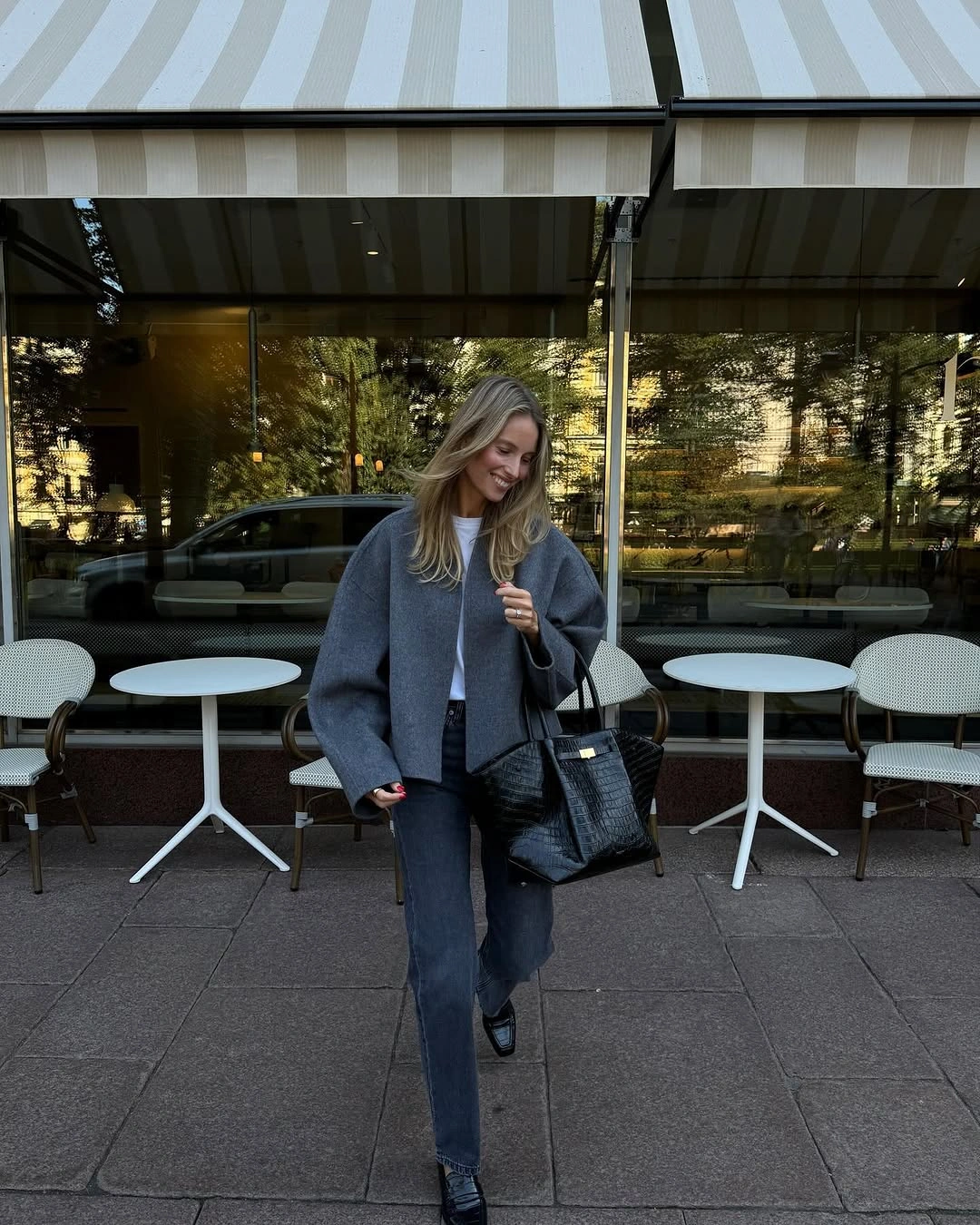 September outfits ideas 2026 Soft Gray Cardigan With Dark Tailored Separates
