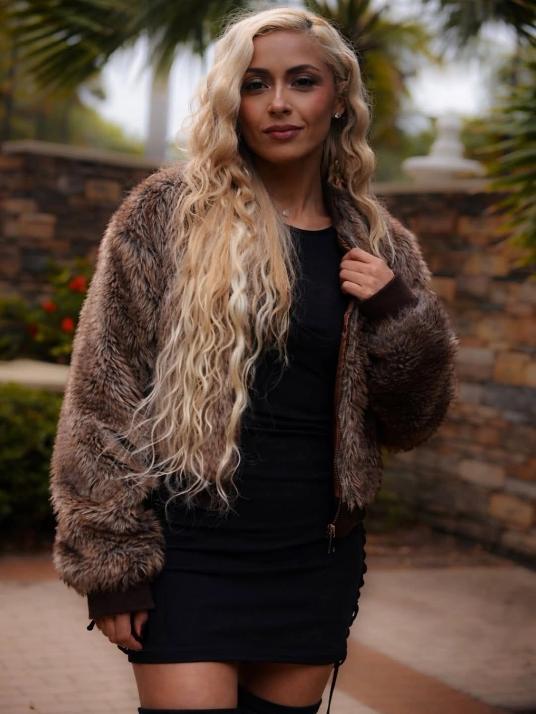shaggy jacket Evening Glamour with a Rich Brown Faux Fur Finish