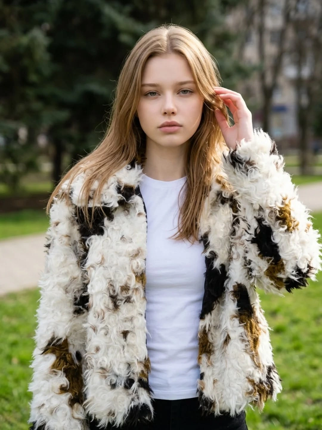 shaggy jacket Playful Mixed Tones for an Everyday Statement Look