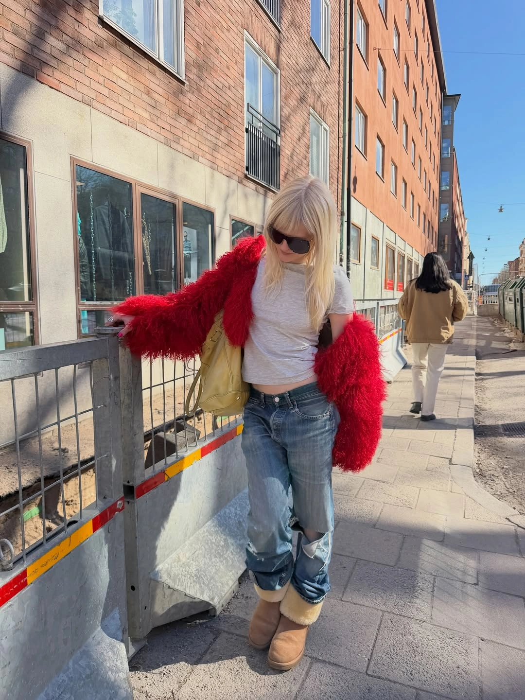 shaggy jacket Bold Red Texture for Everyday Street Fashion