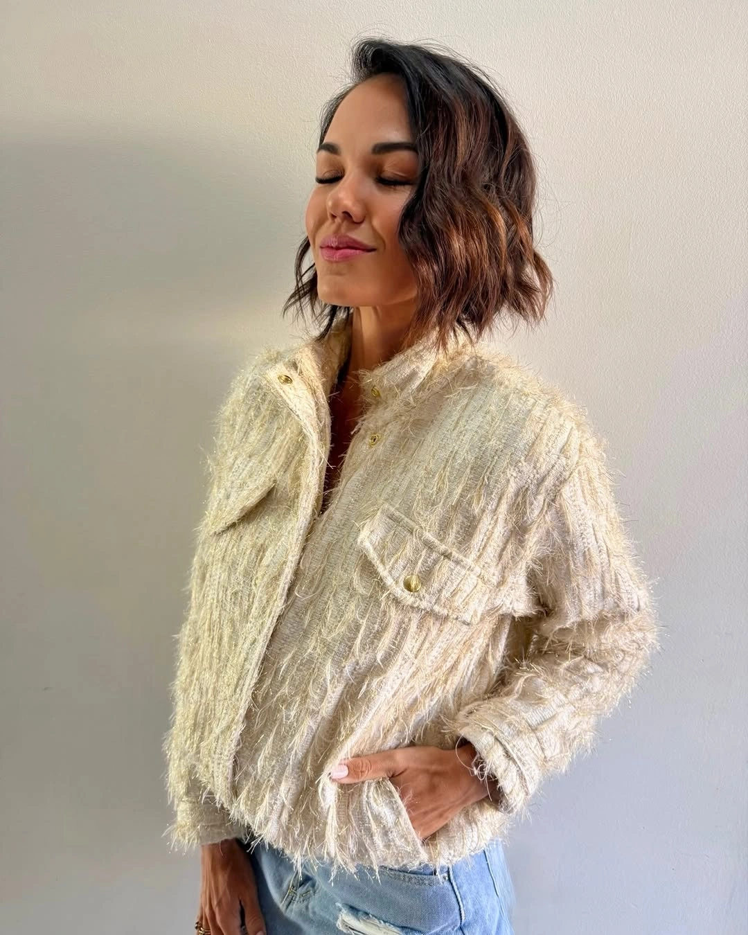 shaggy jacket Textured Crochet-Inspired Layers for Everyday Elegance