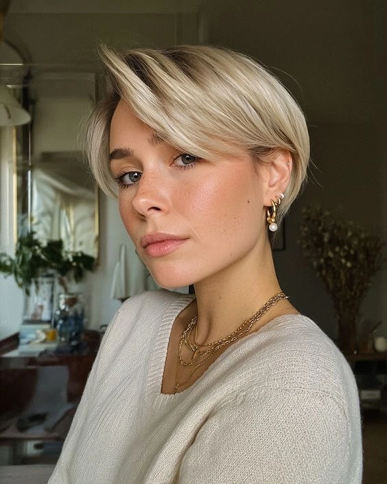 short bobbed hairstyle Soft Platinum Bob With Airy Side Sweep