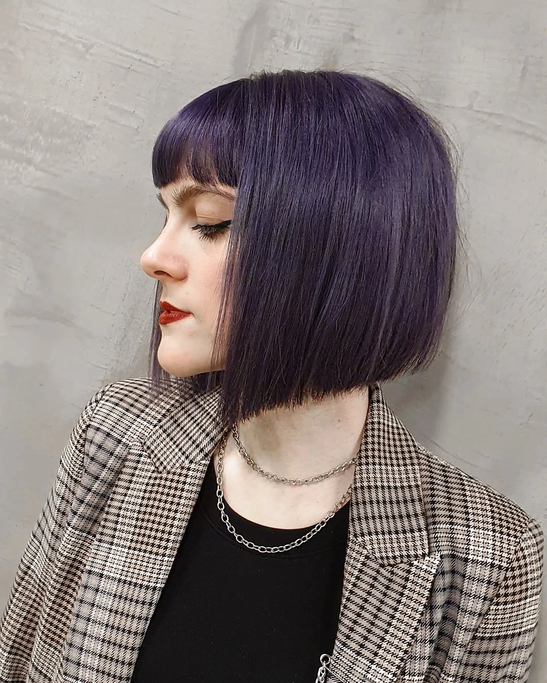 short bobbed hairstyle Graphic Midnight Bob With Precision Fringe