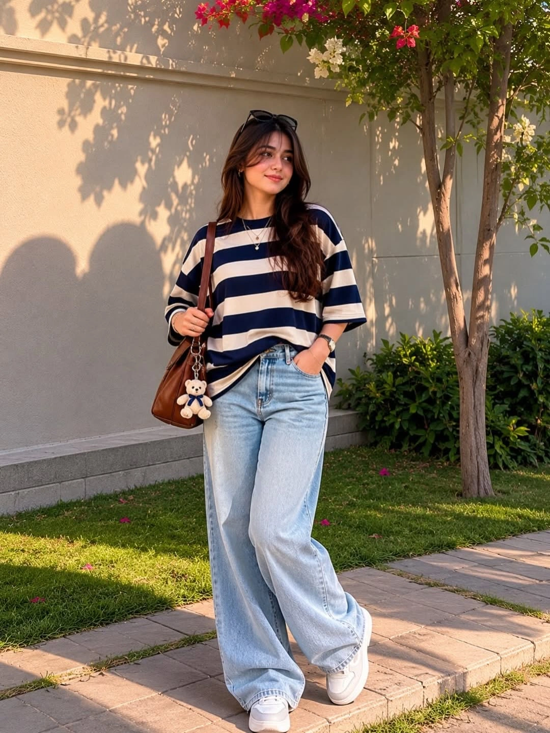 wide leg jeans outfit fall 2026 Relaxed Breton Stripes Meet Light Wash Denim