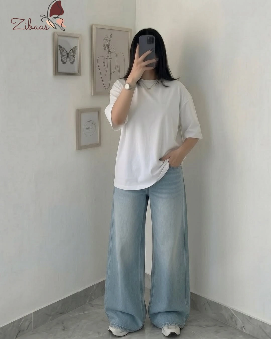 wide leg jeans outfit fall 2026 Minimal White Tee and Oversized Denim Done Right