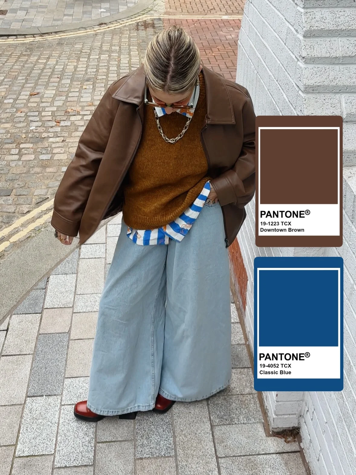 wide leg jeans outfit fall 2026 Chocolate Brown Layers With Dramatic Wide-Leg Denim