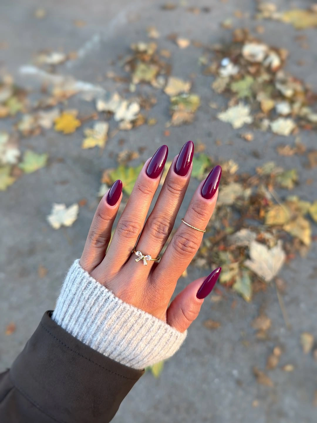 glossy berry burgundy long almond nails