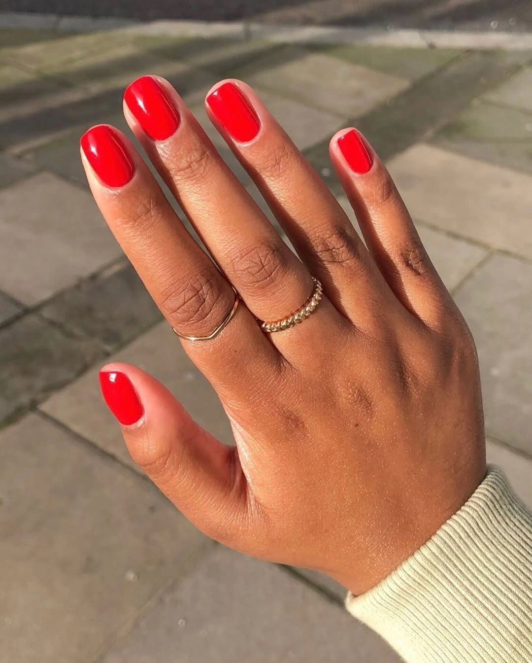 Long square nails with reflective olive gold color