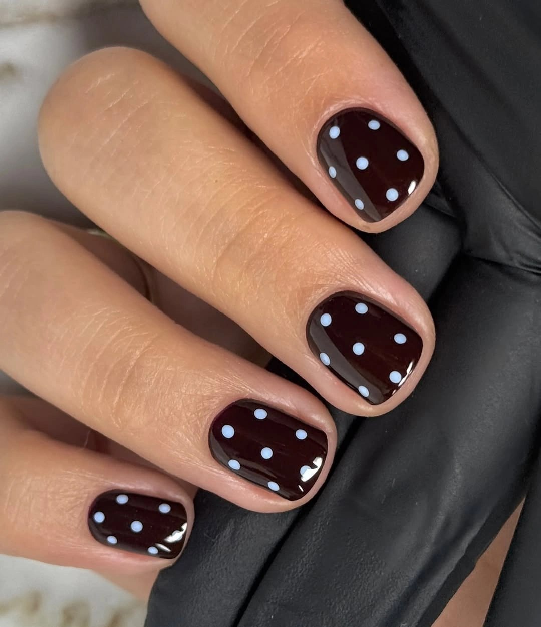 Long almond nails with taupe gray reflective finish