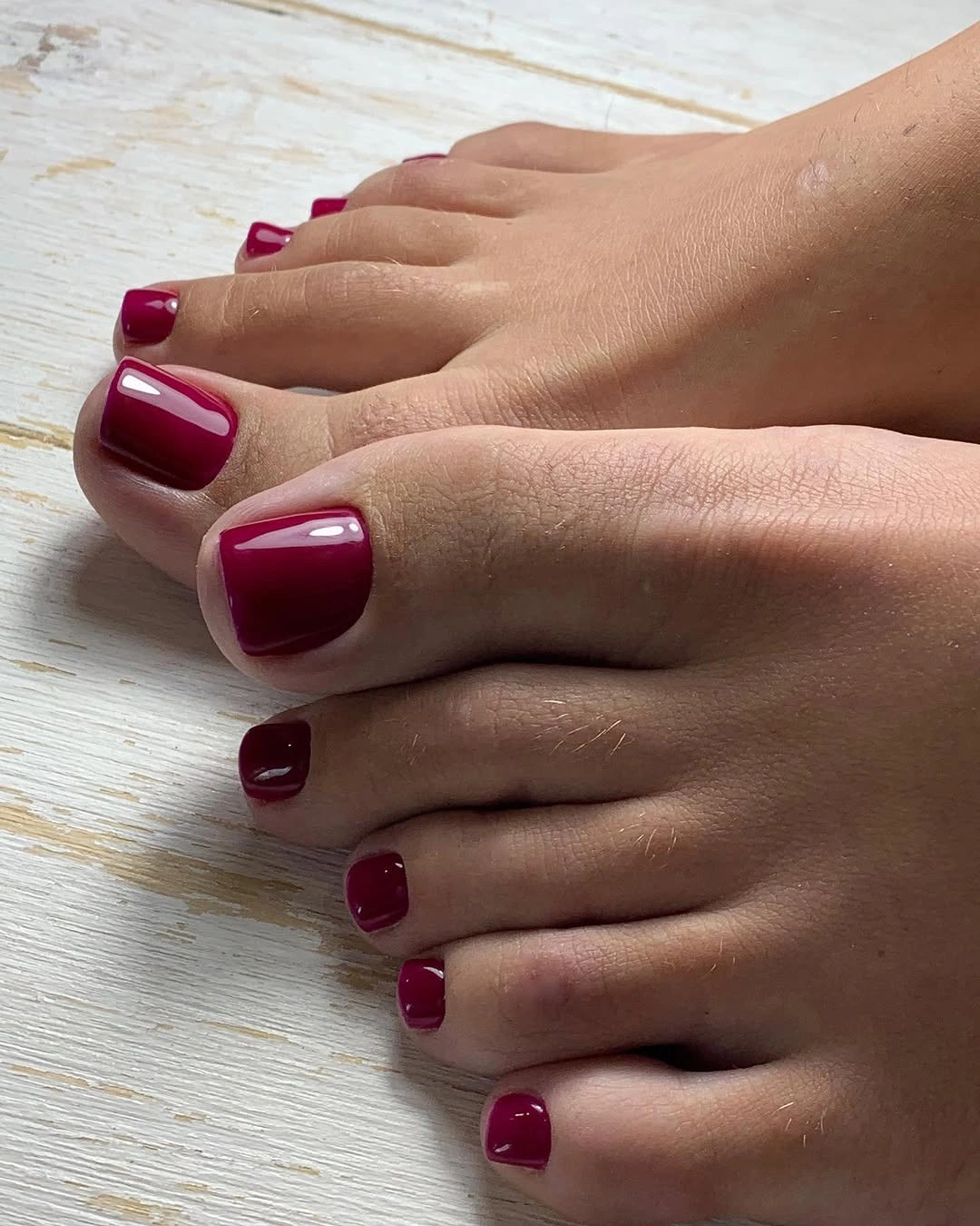 Glossy burgundy short square pedicure