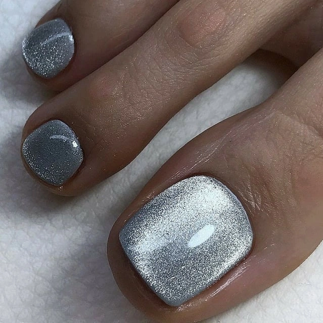 Full silver shimmer short toenail pedicure