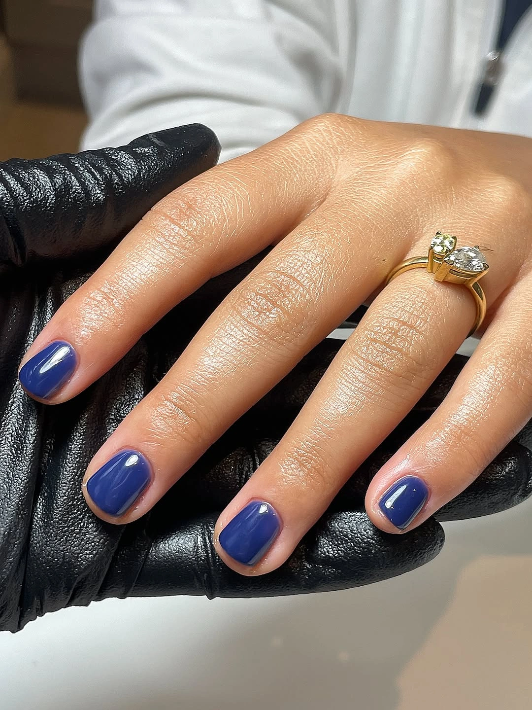 Short square nails in saturated glossy cobalt blue