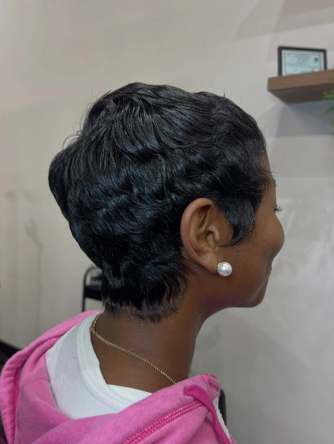 Short black textured crop with soft side waves