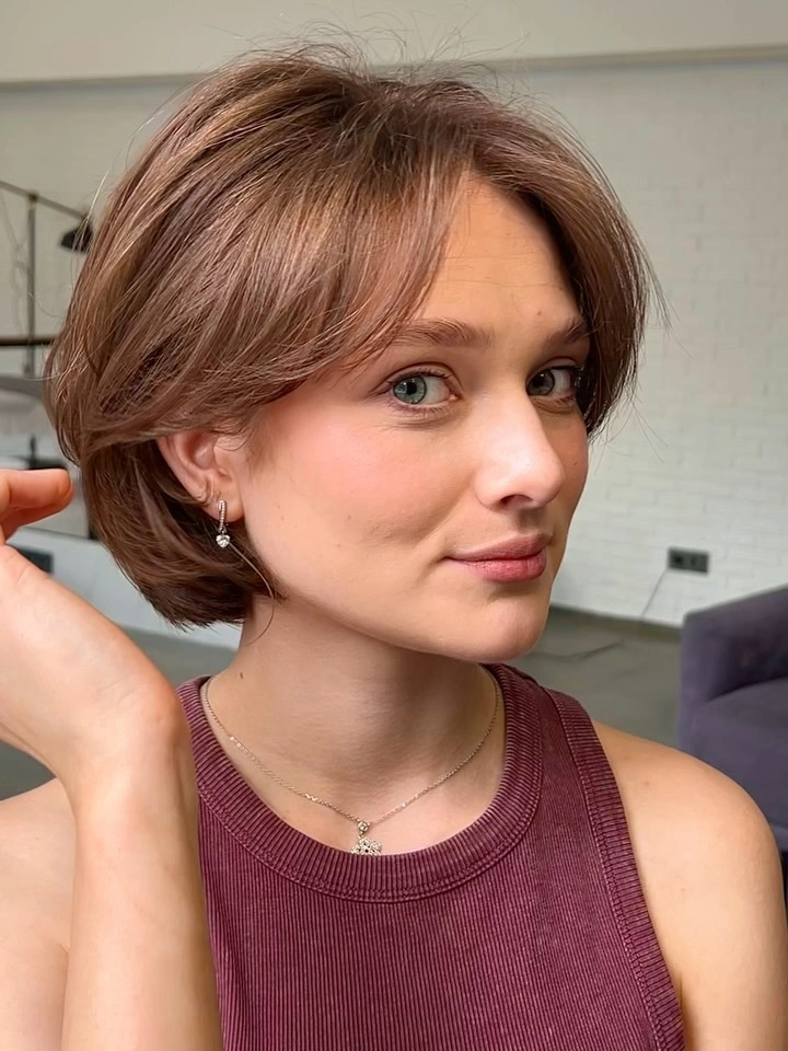 Short brown bob with soft front and separated ends