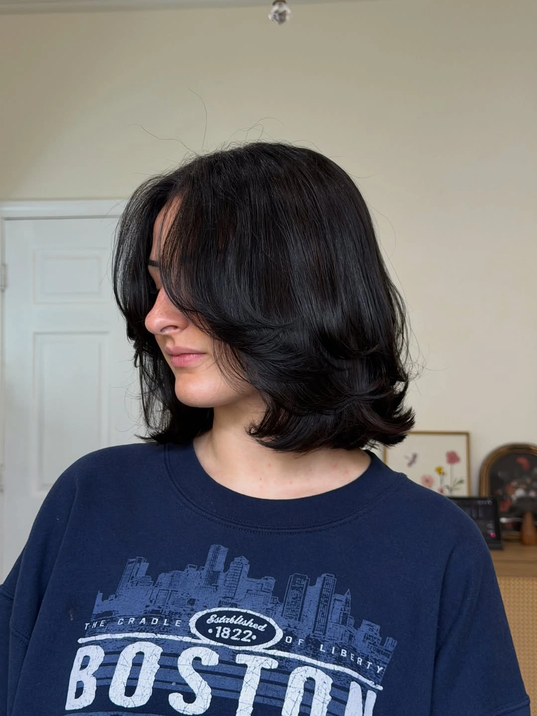 Black shoulder-length layers with soft front pieces
