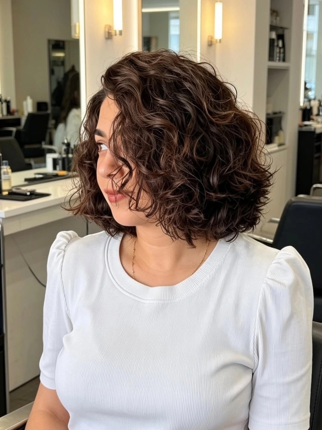 Short curly brunette bob haircut